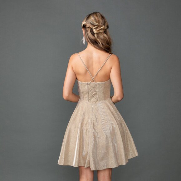 New A-Line Glitter Formal Dress w/ Sweetheart Neckline & Boned Bodice DQ 3421 - Picture 4 of 9